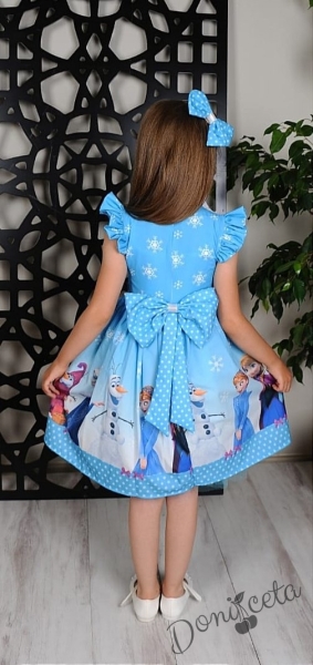 Официална детска рокля с къс ръкав с Елза в светлосиньо с панделка за коса 854456 2