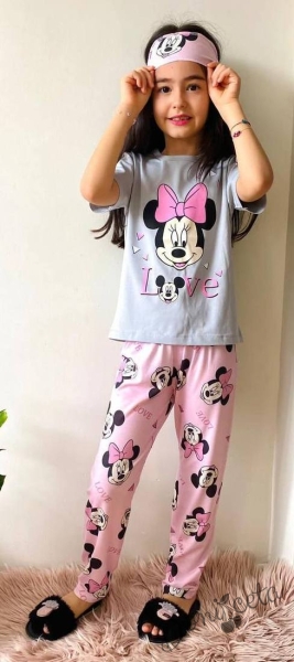 Детска пижама за момиче с къс ръкав в розово и сиво с Мини Маус