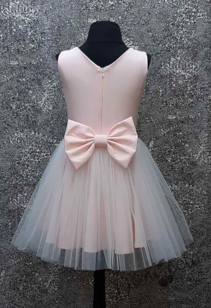 Детска официална рокля Ренета с 3D дантела и тюл в бледо розово без ръкав 9987451 2
