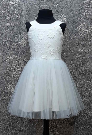 Официален детски комплект - рокля Ренета с 3D дантела и тюл в екрю без ръкав и късо сако 99773333 2