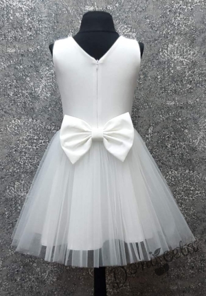 Официален детски комплект - рокля Ренета с 3D дантела и тюл в екрю без ръкав и късо сако 99773333 3