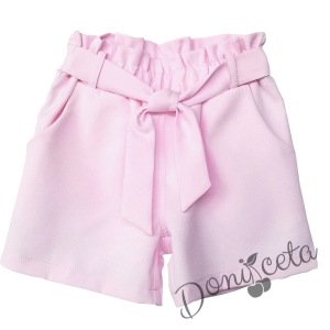 Shorts in pink for a girl with a same fabric belt 8566932