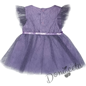 Официална детска рокля Естер - с дантела и тюл в лилаво с коланче от сатен и цвете 4355587 3