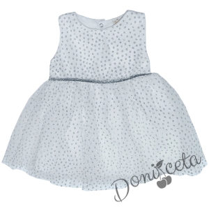 Официална детска рокля без ръкав Зоя - с тюл и брокатени 3D точки в бяло с панделка отзад 4589111 1