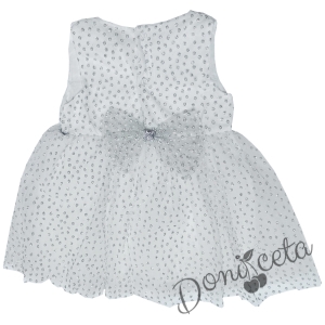 Официална детска рокля без ръкав Зоя - с тюл и брокатени 3D точки в бяло с панделка отзад 4589111 2