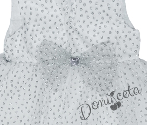 Официална детска рокля без ръкав Зоя - с тюл и брокатени 3D точки в бяло с панделка отзад 4589111 3