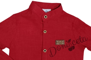 Комплект от панталон в тъмносиньо, риза в червено с емблема и тиранти в кафяво 88523669 2
