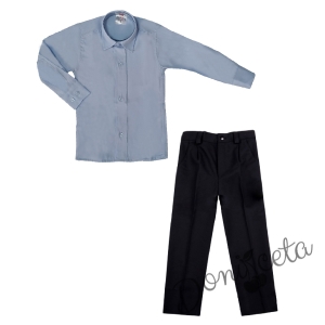 Комплект от панталон в черно и риза в синьо с яка