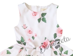 Официална детска рокля без ръкав с рози Маги и болеро в бяло
