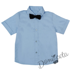 Детска риза с къс ръкав в светлосиньо с папийонка в черно 52866774