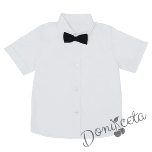 Детска риза с къс ръкав в бяло с папийонка в тъмносиньо 5286885