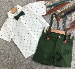 Комплект от панталон в тъмнозелено, риза в бяло на лодки, тиранти и папийонка в тъмнозелено 5565112266 1