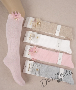 Детски чорапи 3/4 в бяло с панделка 4587112