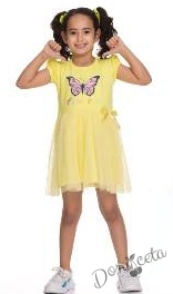 Ежедневна детска рокля с щампа пеперуда и пола от тюл в жълто