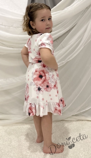 Официална детска рокля в екрю с къс ръкав на цветя с коланче 38874511 2