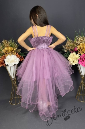 Официална детска къса рокля Анджелина в лилаво с тюл без ръкав  2