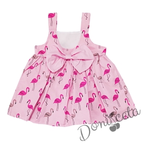 Ежедневна детска рокля с фламинго в розово с капела 2