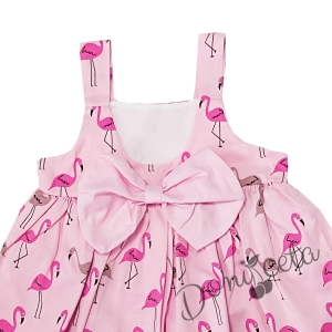 Ежедневна детска рокля с фламинго в розово с капела 3