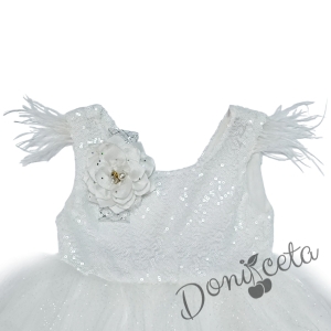 Детска официална рокля Даймънд в бяло с пайети и тюл и щипка за коса цвете 3569632 2