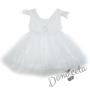 Детска официална рокля Даймънд в бяло с пайети и тюл и щипка за коса цвете 3569632 3