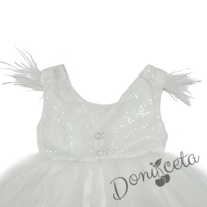 Детска официална рокля Даймънд в бяло с пайети и тюл и щипка за коса цвете 3569632 4