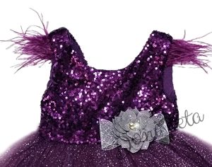 Детска официална рокля Даймънд в лилаво с пайети и тюл и цвете 3567413 2
