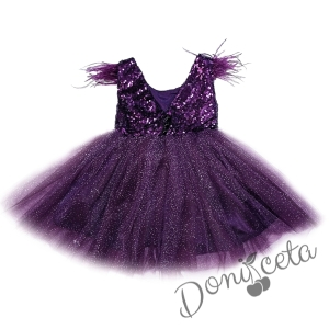 Детска официална рокля Даймънд в лилаво с пайети и тюл и цвете 3567413 3