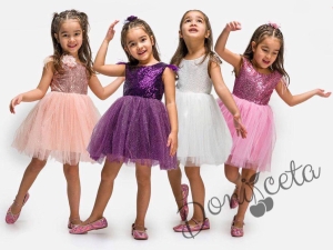 Детска официална рокля Даймънд в лилаво с пайети и тюл и цвете 3567413 5