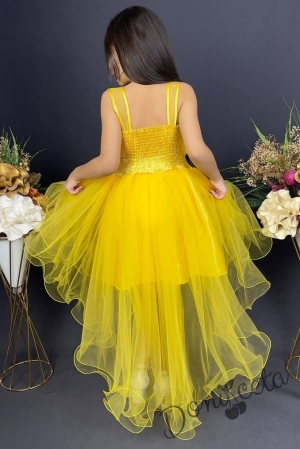 Официална детска къса рокля Анджелина в жълто с тюл без ръкав  2