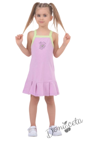 Ежедневна детска рокля без ръкав в светлолилаво и светлозелено 1