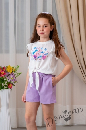 Къси панталони Contrast в  лилаво за момиче с емблема