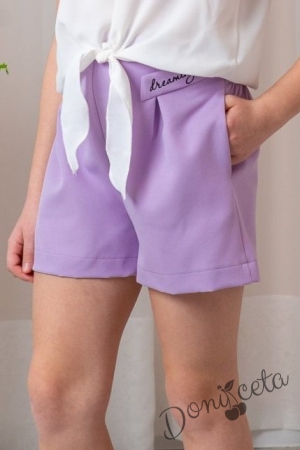 Къси панталони Contrast в  лилаво за момиче с емблема 2