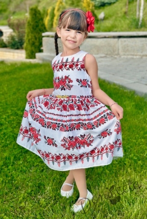 Детска рокля без ръкав с фолклорни/етно мотиви тип носия с червено болеро 84657593