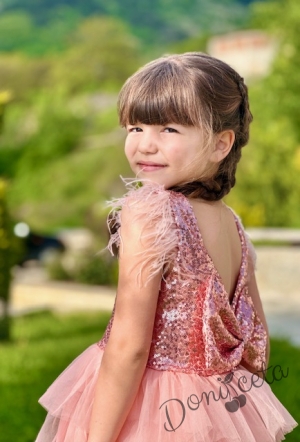 Официална детска рокля в пепел от рози с пайети и тюл на пластове Савина2
