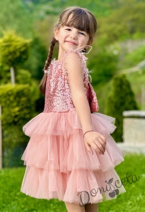 Официална детска рокля в пепел от рози с пайети и тюл на пластове Савина4