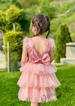 Официална детска рокля в пепел от рози с пайети и тюл на пластове Савина8