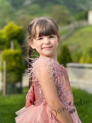 Официална детска рокля в пепел от рози с пайети и тюл на пластове Савина9