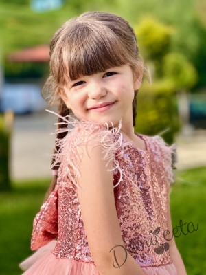 Официална детска рокля в пепел от рози с пайети и тюл на пластове Савина10
