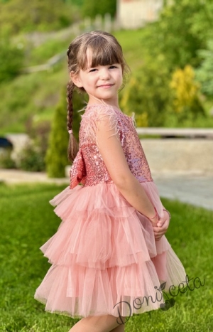 Официална детска рокля в пепел от рози с пайети и тюл на пластове Савина11