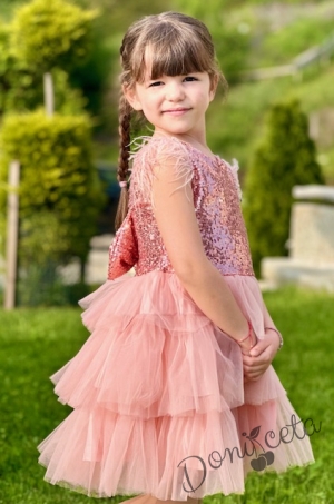 Официална детска рокля в пепел от рози с пайети и тюл на пластове Савина12