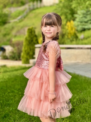 Официална детска рокля в пепел от рози с пайети и тюл на пластове Савина13