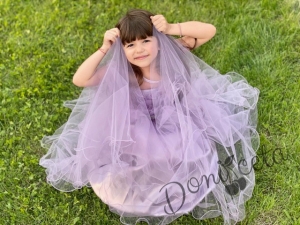 Официална детска дълга рокля Анджелина в светлолилаво с тюл и пола обръч отдолу11