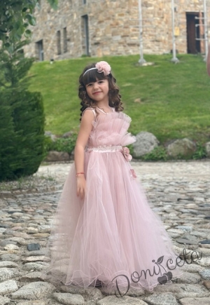 Официална детска дълга рокля Анджелина в пепел от рози с тюл 71443371