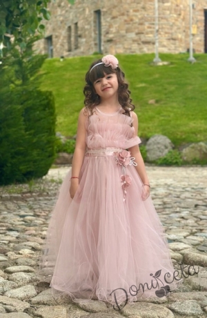 Официална детска дълга рокля Анджелина в пепел от рози с тюл 7144338