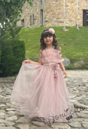 Официална детска дълга рокля Анджелина в пепел от рози с тюл 71443376