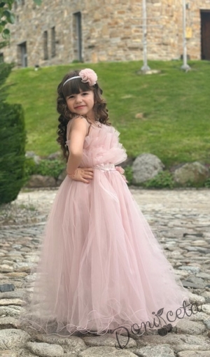 Официална детска дълга рокля Анджелина в пепел от рози с тюл 71443377
