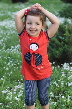 Детски комплект от блузка в цвят диня с къс ръкав  и клин
