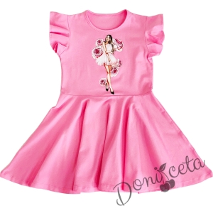 Ежедневна детска рокля с къс ръкав с къдрици и момиче с цветя в розово Клоуи 1
