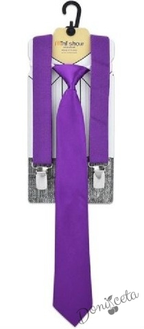 Комплект от тиранти с вратовръзка  за момче в лилаво
