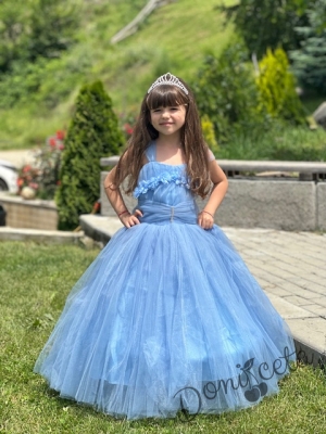 Официална дълга детска рокля в светлосиньо с обръч Андреан